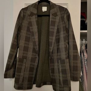 HM plaid oversized blazer size 6 black and tan